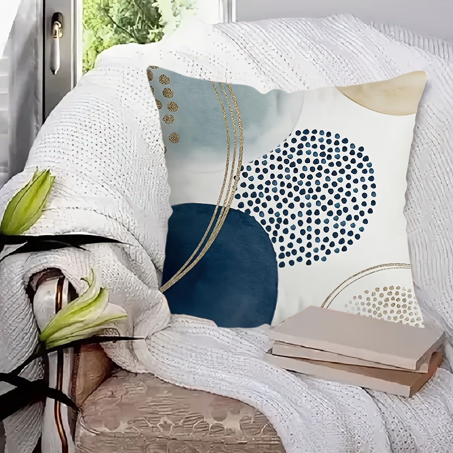 Add a stylish touch to your living space with the Chic Blue Geometric Throw Pillow Cover. This Abstract Boho Mid-Century Modern Design features a zip closure and is machine washable. Made of high-quality polyester, this cover measures 44.96x44.96 cm