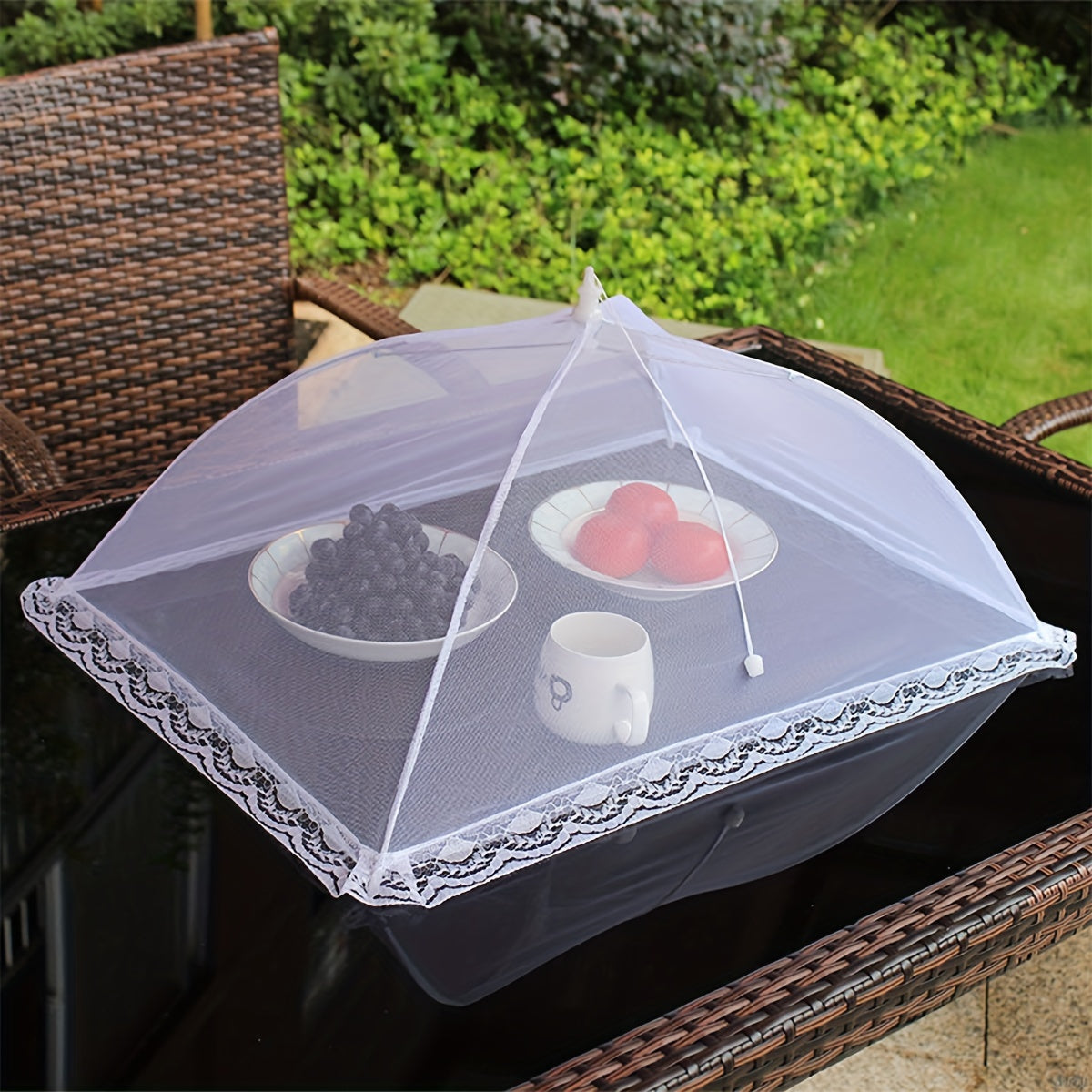 Foldable food mesh cover, anti-fly mosquito protection for meals, breathable umbrella cover for vegetables and fruit, kitchen accessory.