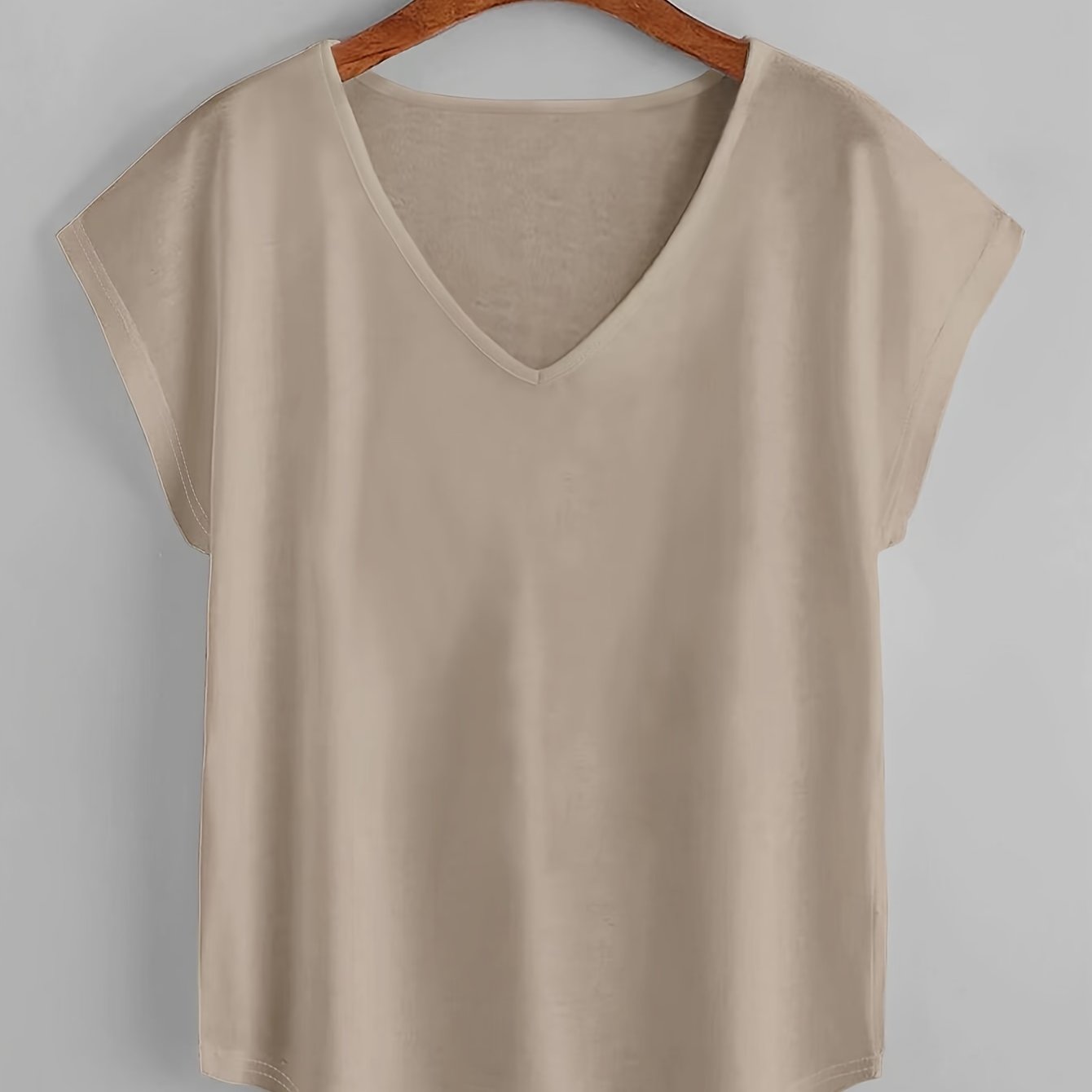 Women's Solid Color V Neck T-Shirt for Spring & Summer