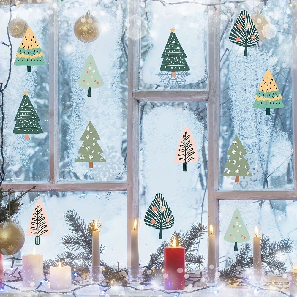 Window Clings Decals for Christmas Winter Decor featuring Forest Trees and Xmas Tree Decorations - Christmas Window Stickers