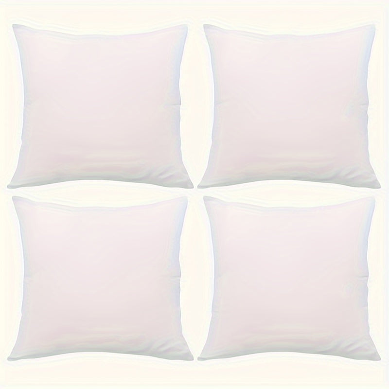 4 white short plush pillow covers with contemporary style, zippered closure, and machine washable polyester material. Suitable for home decor, bedroom, sofa, and car. Inserts not included.