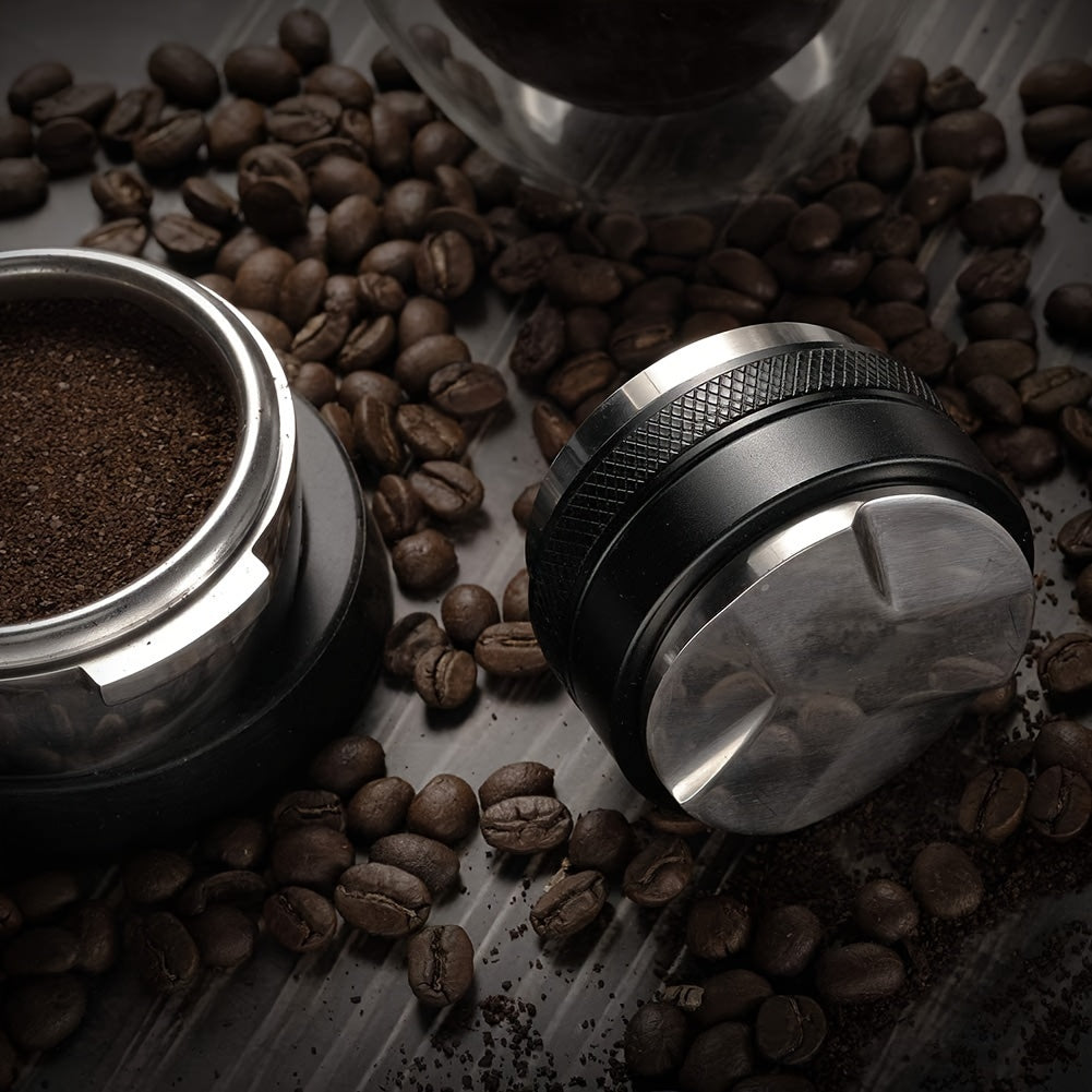 Espresso Tamper with Dual-Head Design and Adjustable Pressure - Includes 51/53/58mm Attachments, Made of Aluminum Alloy - Also Functions as a Coffee Grinder and Distributor for Consistent Ground Distribution - Perfect for Home or Restaurant Settings