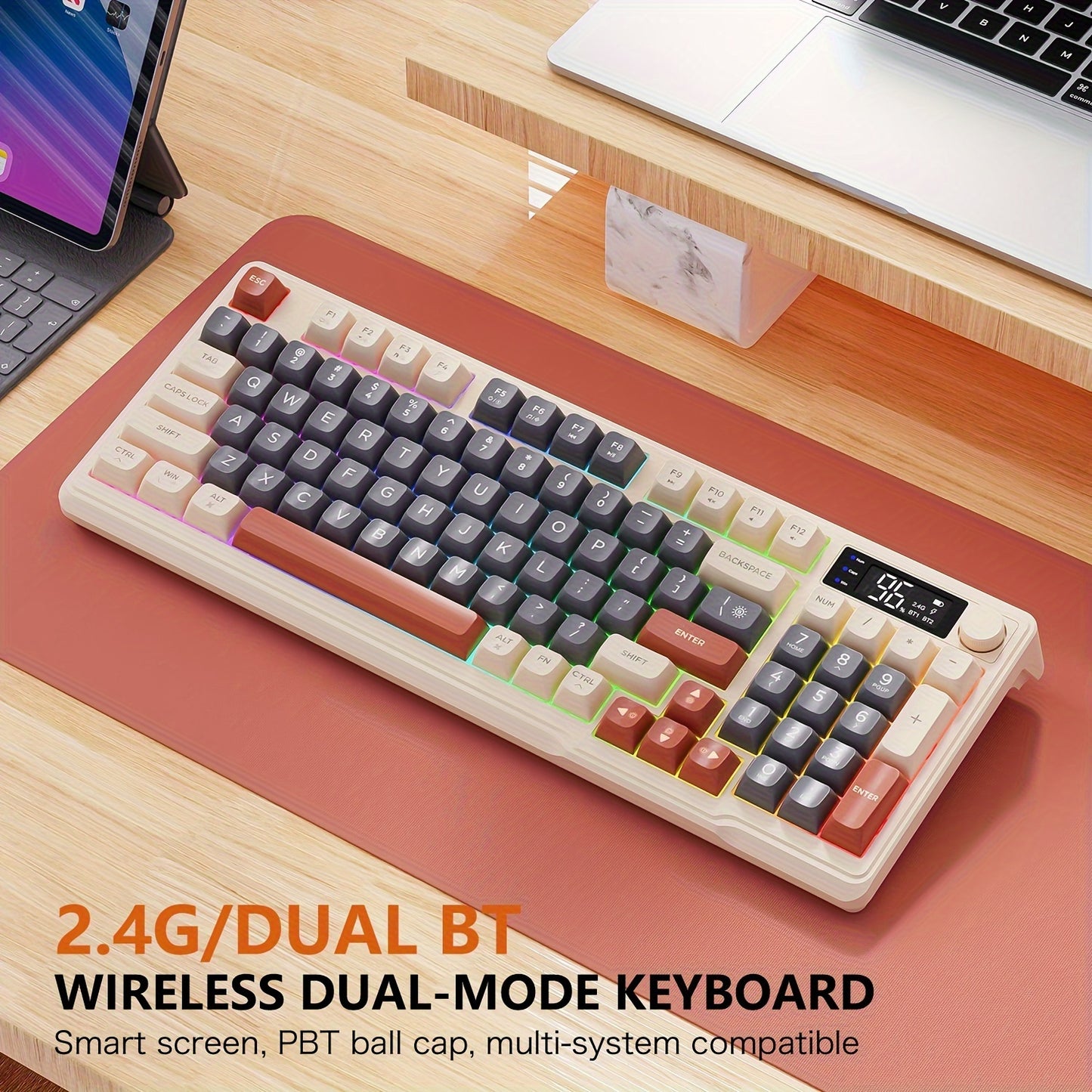 ZIYOULANG M96 Wireless Gaming Keyboard with dual mode 2.4GHz/BT 5.0, TKL Mechanical Feel, RGB Backlit, Rechargeable, Anti-Ghosting, Compact Design for Mac, Windows, Linux, Office & Gaming.