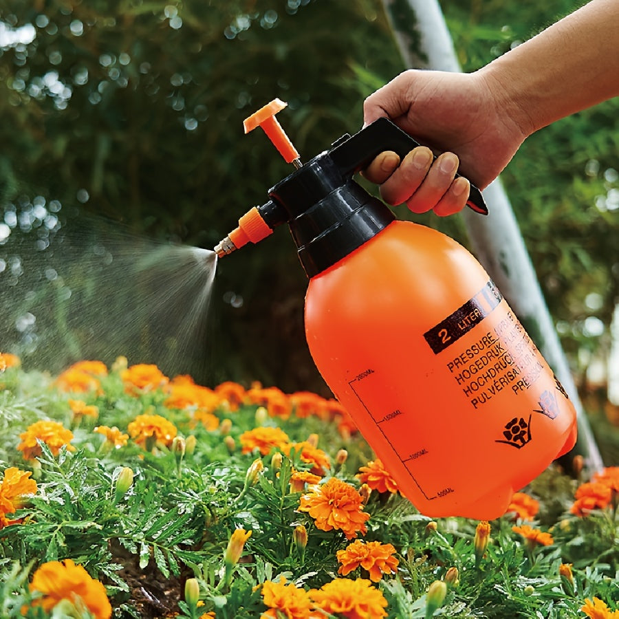 Large capacity handheld watering can with adjustable brass nozzle for efficient watering, lawn care and cleaning. Durable plastic construction.