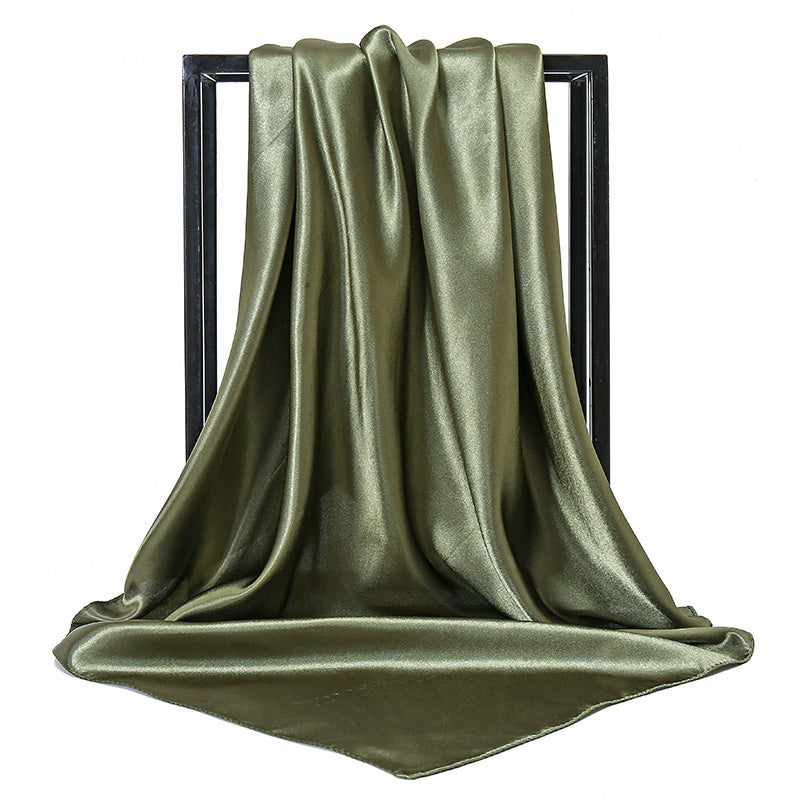 Large satin square scarf for women, suitable for hair wrapping or as a gift. Made from imitation silk.