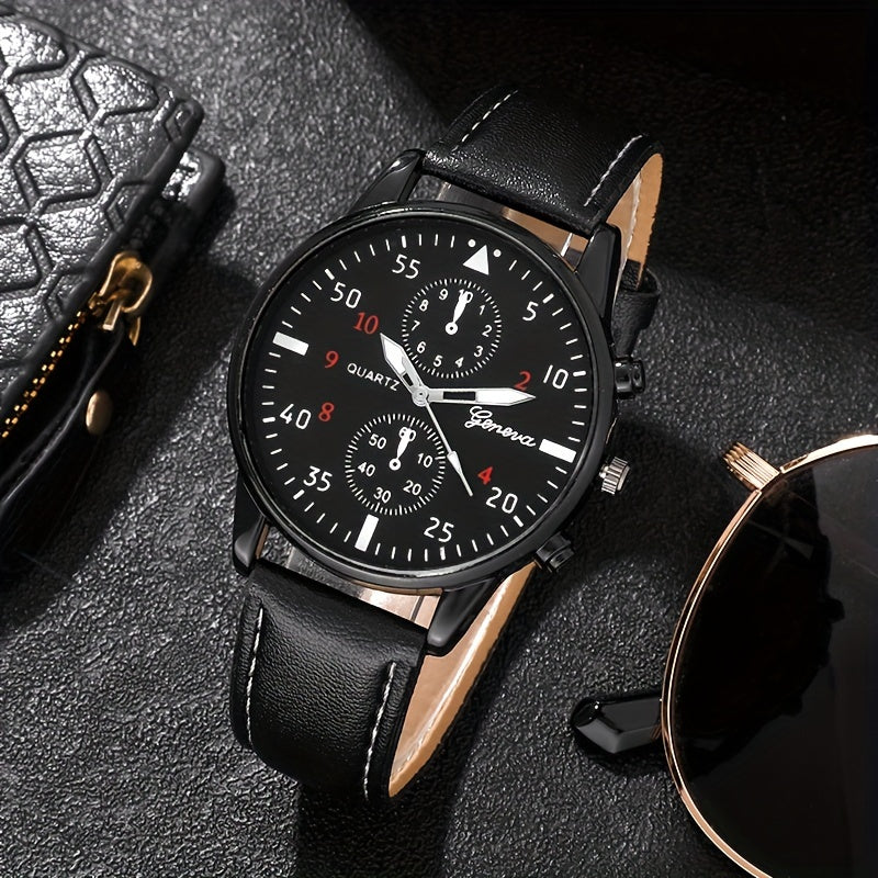 Set of 3 pieces including a men's quartz watch, wallet, and glasses