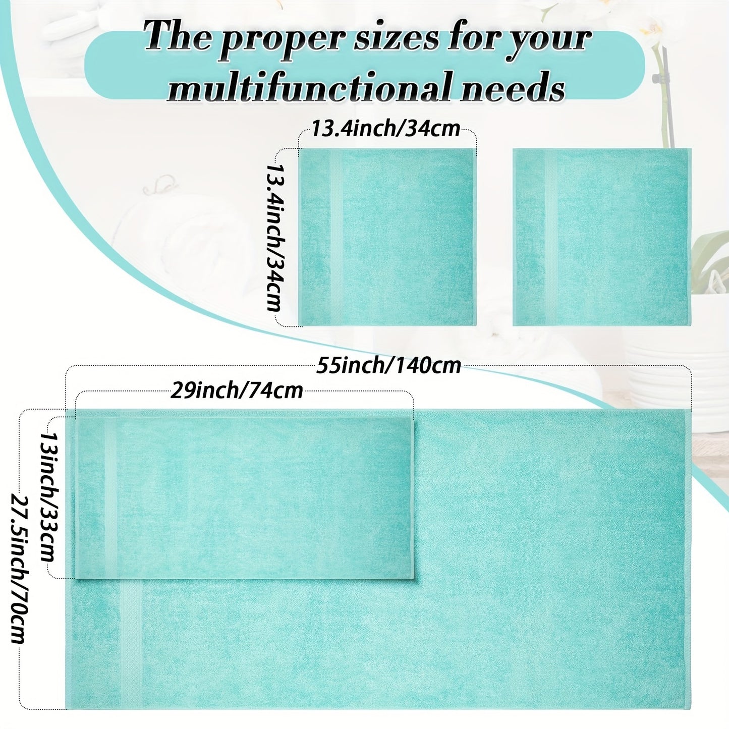 8-piece set of solid color towels, including 2 bath towels, 2 hand towels, and 4 washcloths. Soft, absorbent, and ideal for bathroom use.