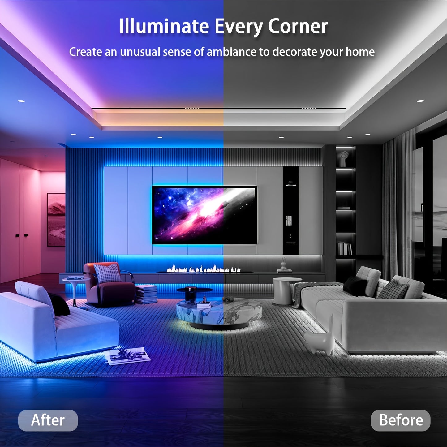 RGB Neon Light Strip with USB Interface and Remote Control, perfect for parties, holidays, and Valentine's Day. Adjustable brightness and multicolor modes. Smartphone compatible.