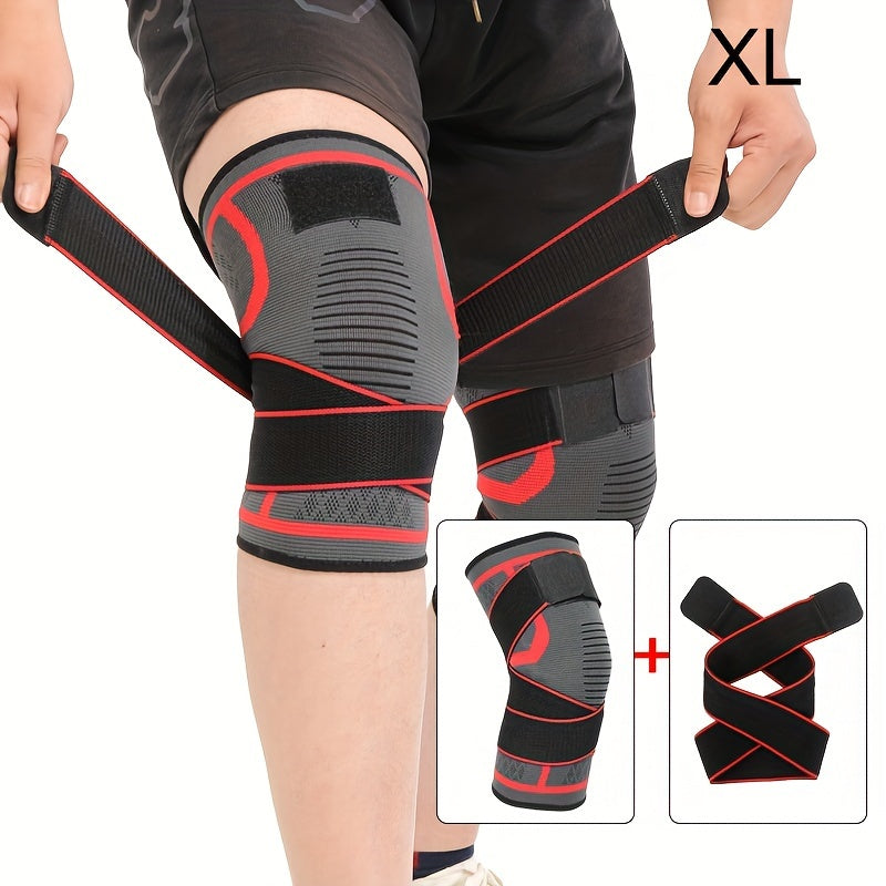 XuanGui Adjustable Nylon Knee Support Brace with Strap - Black & Red Design; Stabilizes knee joints for various activities, secure fit.