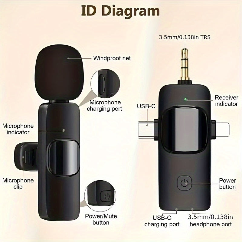 3-в-1 беспроводной петличный микрофон для мобильных телефонов, Android, смартфонов, камер и компьютеров, идеален для видеоинтервью, подкастов и влогов.