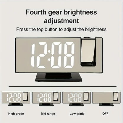 3D LED Mirror Clock with USB power, temperature display, auto brightness. Sleek black design for bedroom & living room. Includes battery & memory time function. ABS material. Living room