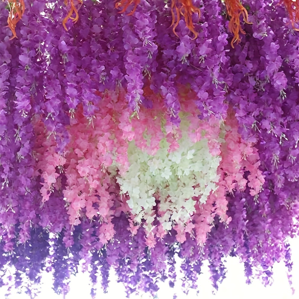 10 artificial wisteria garlands for indoor/outdoor decor, made of plastic, perfect for weddings and engagements, no electricity or batteries required.