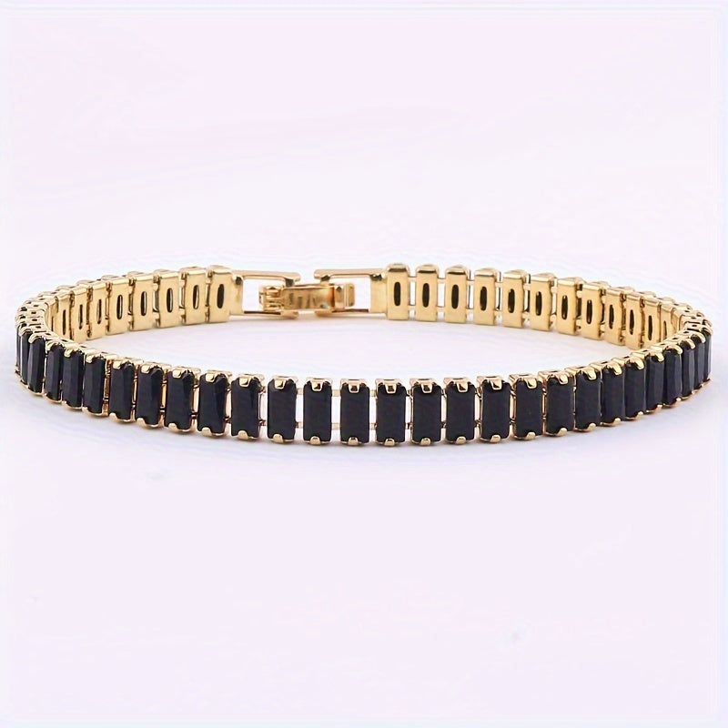 Elegant Women's Bracelet Decorated by Hand with Colorful Synthetic Zirconia, Copper and Golden Plating