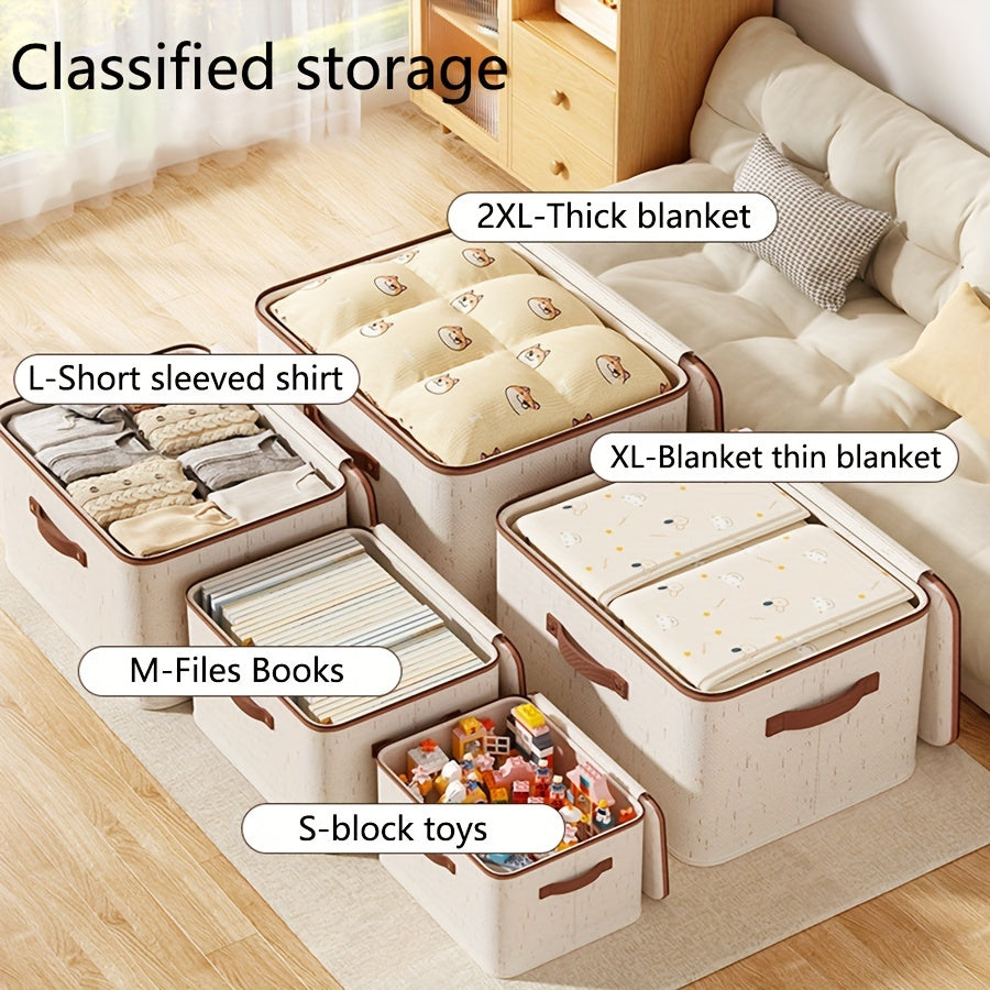 Foldable Clothes Storage Box with Lid for Home Bedroom and Under-Bed Storage, made of Tianshan Hemp with Zipper.