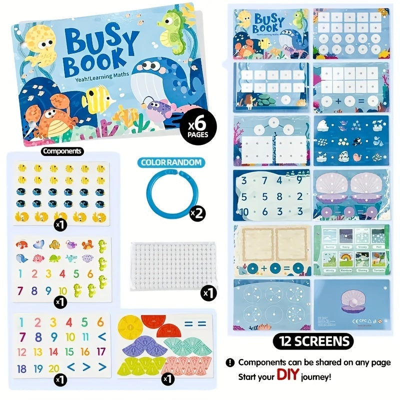 Interactive educational busy book for ages 3+ with alphabet and logic activities. Vibrant paper materials make it an early learning cognitive game, perfect for preschoolers.