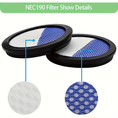 Durable Plastic Vacuum Cleaner Filters - Set of 6 Compatible with Eureka Rapid Clean Pro Stick Models NEC180, NEC185, NEC186, NEC190