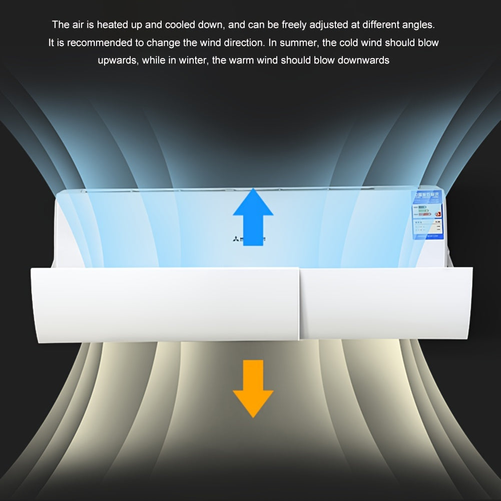 Extendable design Adjustable Air Conditioner Wind Deflector, Universal AC Vent Shield made of plastic, with manual 180° angle adjustment and no electricity needed for air flow control.