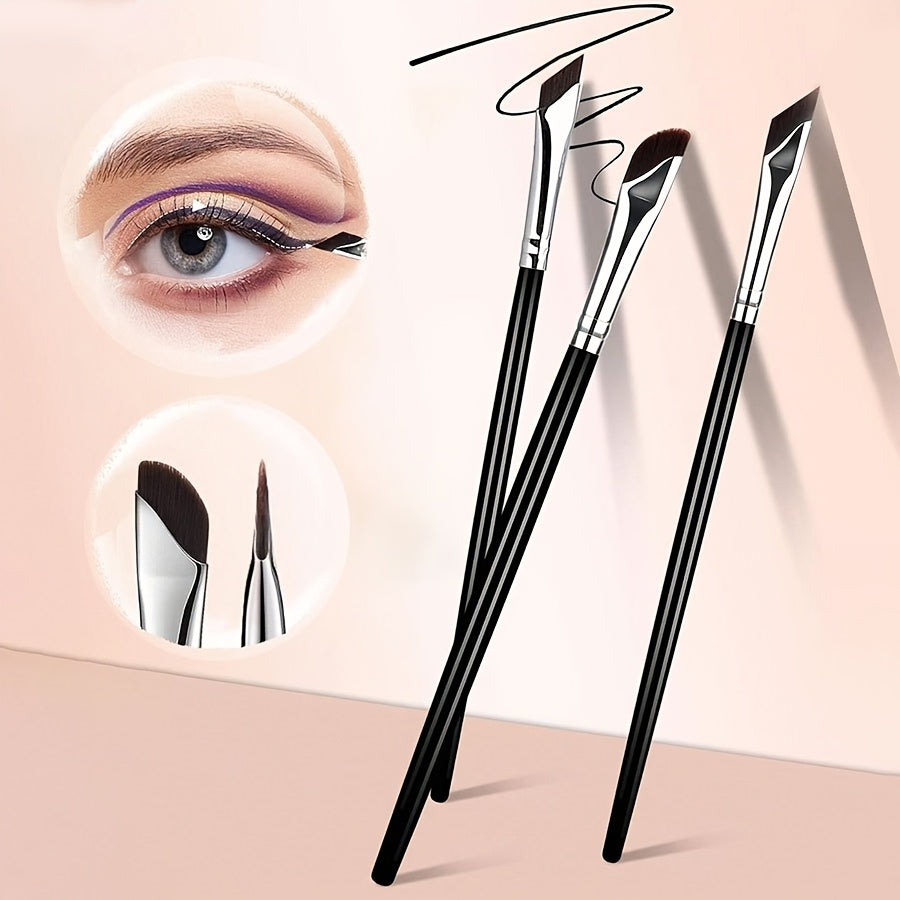 Compact 5-piece eye makeup brush set with sickle-shaped and angled eyeliner brushes and an eyebrow brush for creating beautiful eye looks. Perfect for travel and gifting.