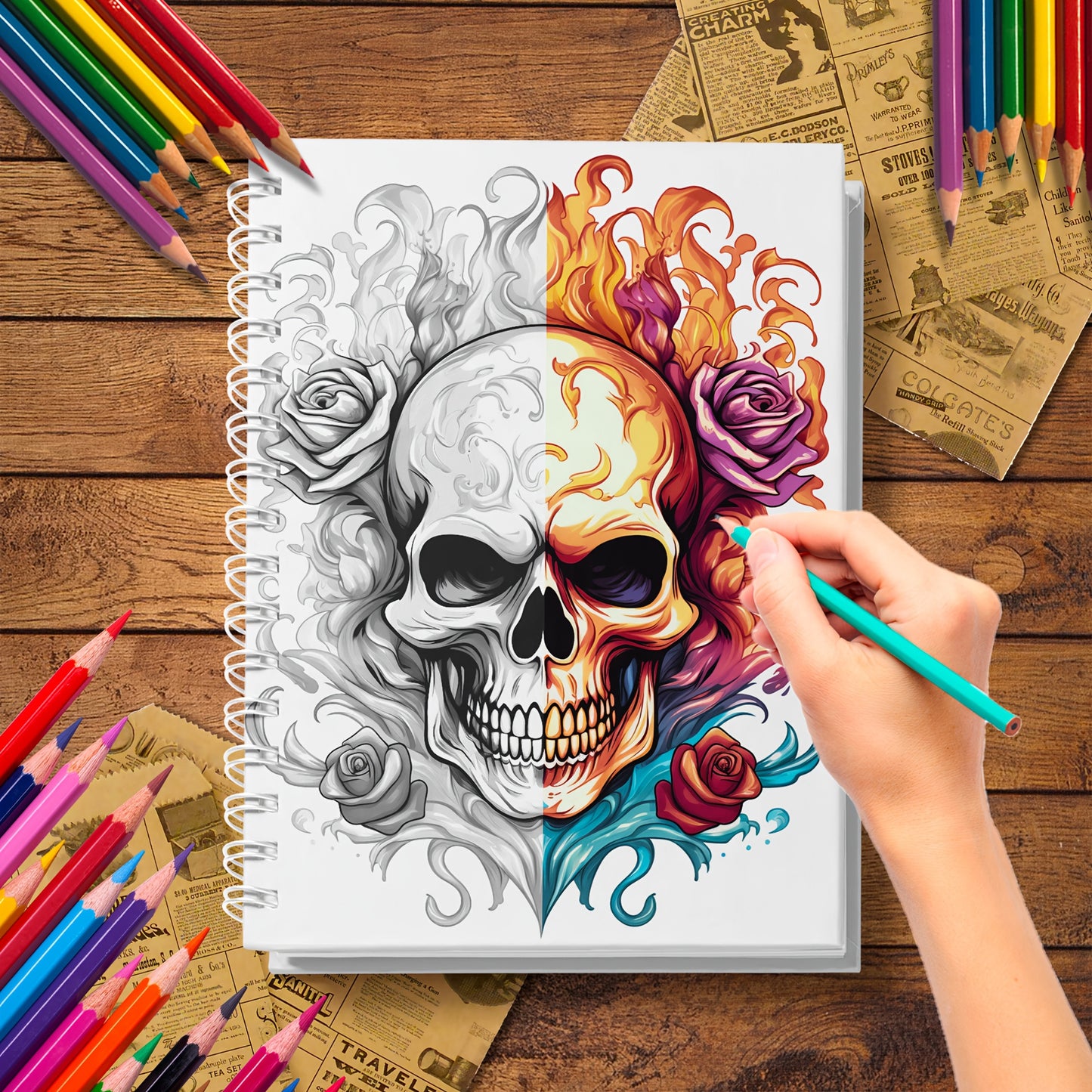 Skulls & Bones Adult Coloring Book - 30 Intricate Pages for Relaxation