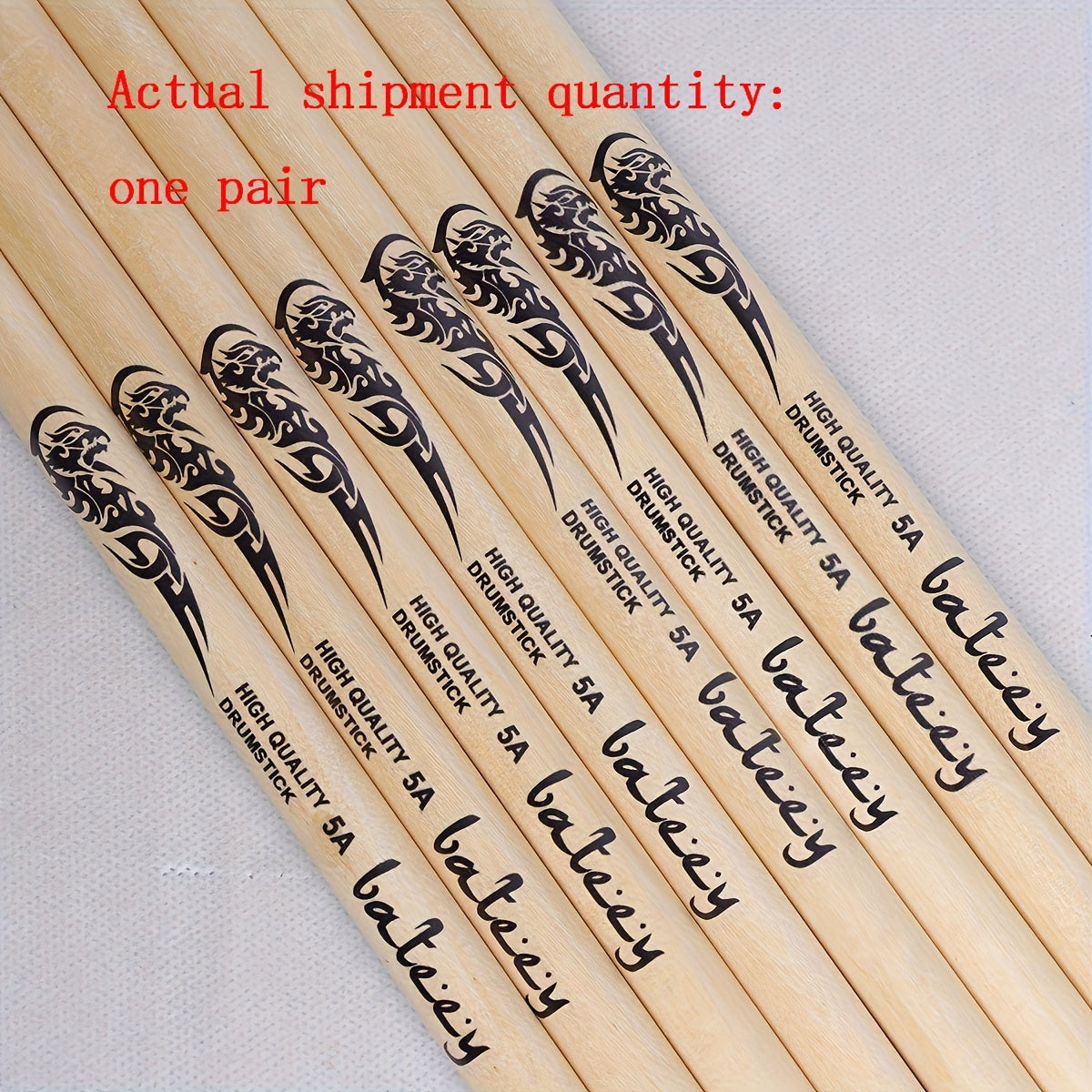 Lightweight drumsticks with totem design, selectable sizes 5A, 7A, and 5B. Made of high-quality natural wood with a precision grip, uncharged pair.