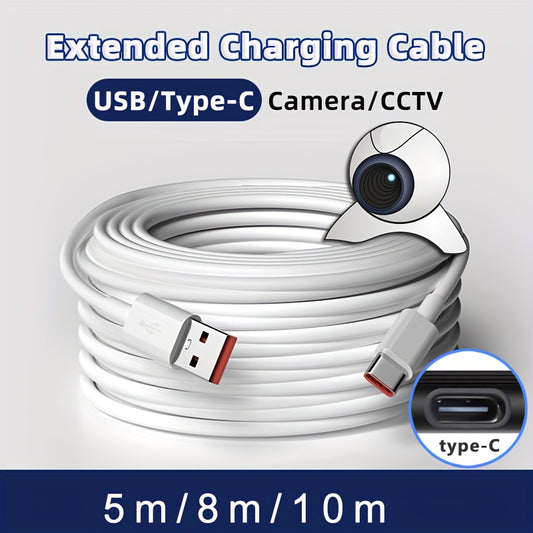 5m/8m/10m USB Type-C camera power cable for surveillance cameras, indoor/outdoor use, security monitoring accessories.