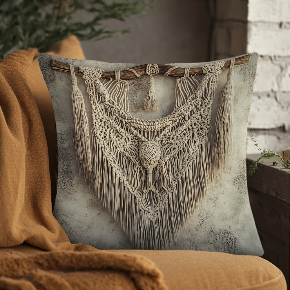 This intricate fringe throw pillow cover is a one-piece design with a zippered closure for easy removal and washing. It is machine washable, making it perfect for holiday decorations such as Christmas, Easter, or office parties. This easy-care cover is