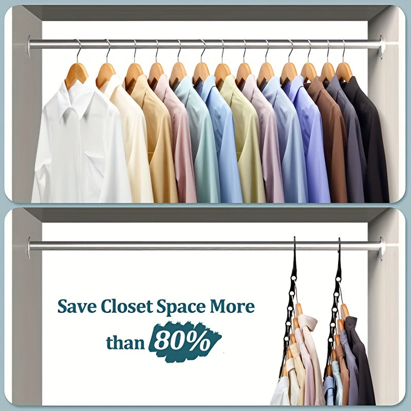 Organize your closet with the 6 Pack Magic Hangers - a space-saving solution for heavy clothes storage. These sturdy plastic hangers will maximize your closet space and keep your wardrobe neat and tidy.