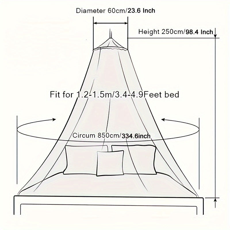 Mosquito Net with Round Dome Design, Made of 100% Polyester Canopy Drapes and Iron Wire Bracket for Easy Installation, Hand Washable Knitted Bed Cover - Suitable for Beds 1.2-1.5m in Size, Does Not Require Electricity