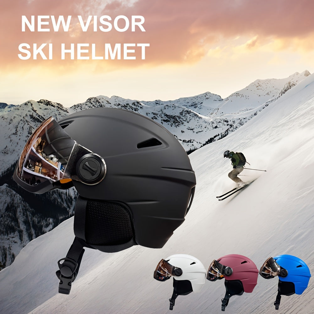 Moon Skiing Helmet with Goggles, High-quality materials, Breathable design, Chin pad, Detachable buckle, Suitable for outdoor sports and winter activities, Universally fitting, 1 piece.