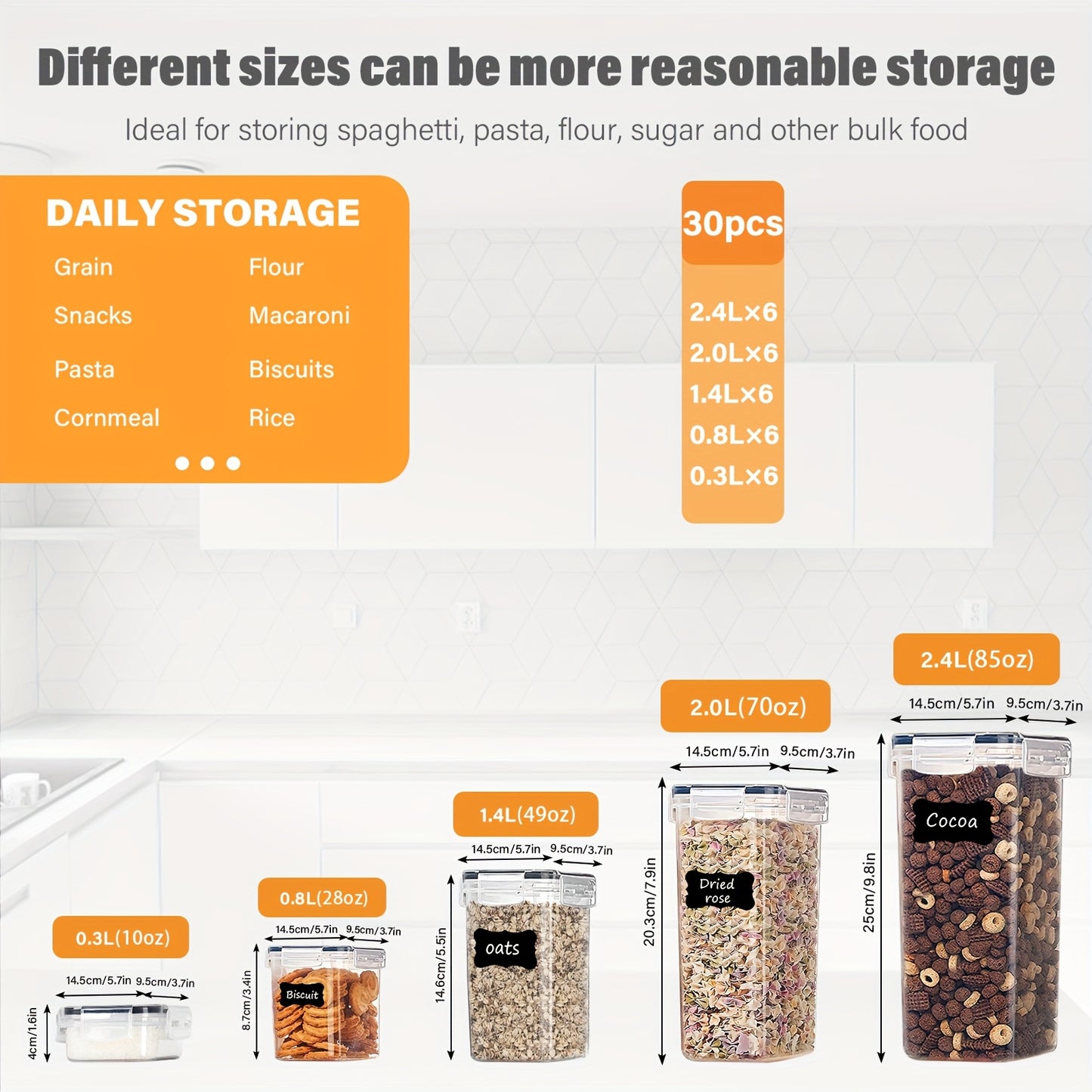 30pcs Airtight Food Storage Containers for RV Kitchen Pantry Organization and Storage, BPA-Free, Plastic Storage Canisters with Lids - Flour & Sugar. Suitable for home use.