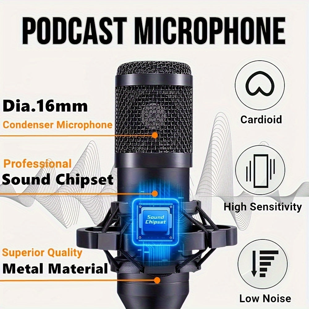 Podcasting kit with V8s Audio Interface, live sound card, and BM800 Condenser Mic - perfect for recording, broadcasting, and streaming. Great for podcasting and includes microphone.