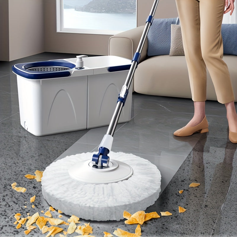 Get the Spin Mop and Bucket System with 3 Reusable Washable Microfiber Pads, Automatic Wringer, Perfect for Hardwood, Laminate, Tile Floors. Great for Living Room, Bedroom, Bathroom, Kitchen, Car - No Electricity Required!