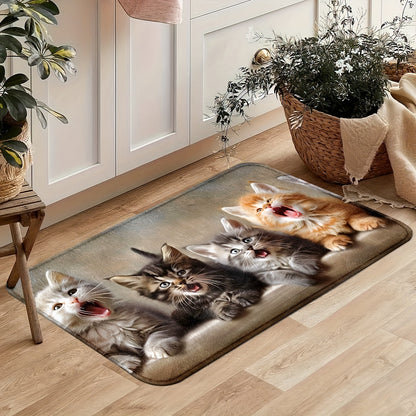 Cute dog-themed kitchen rugs and entry door mats that are machine washable and non-skid, perfect for adding comfort and style to your home.