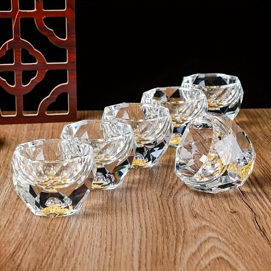 50ml Diamond-Cut Crystal Glassware for Various Spirits and Tea, Insulated, Reusable, Hand wash only, Clear design with golden accents, Elegant and Refined.