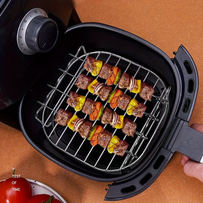 1 piece of stainless steel air fryer grills with an 8-inch square design that includes a double-layer steamer, fish grills, and toast grills.