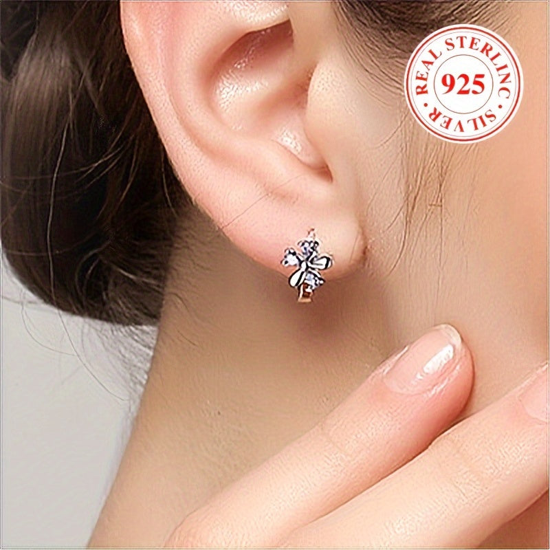 Elegant Luxury Style Women's Party/Wedding Earrings - S925 Silver Hypoallergenic Hoop Earrings Featuring Flower Design and Shiny Zirconia Inlay