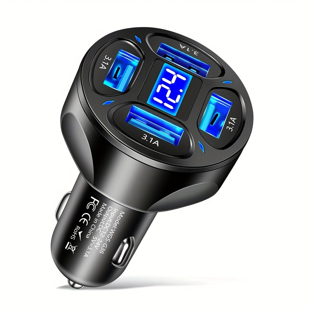 4-in-1 USB car charger with 3.1A fast charging across 4 ports.