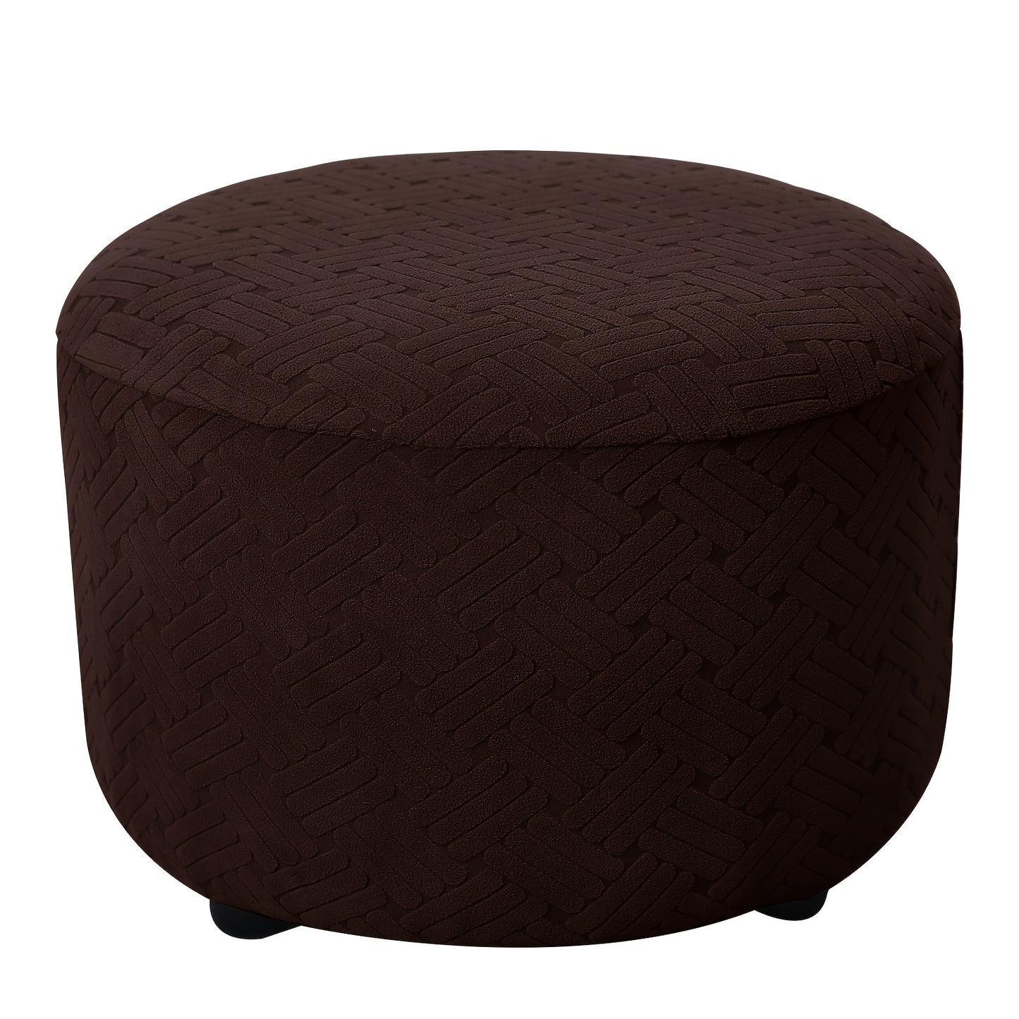 Round Jacquard footrest cover with high elasticity, suitable for foyer, living room, and bedroom. Anti-stain, anti-dust, and resistant to cat scratch and dog claw. Made of 200g plaid fabric, suitable for all seasons.