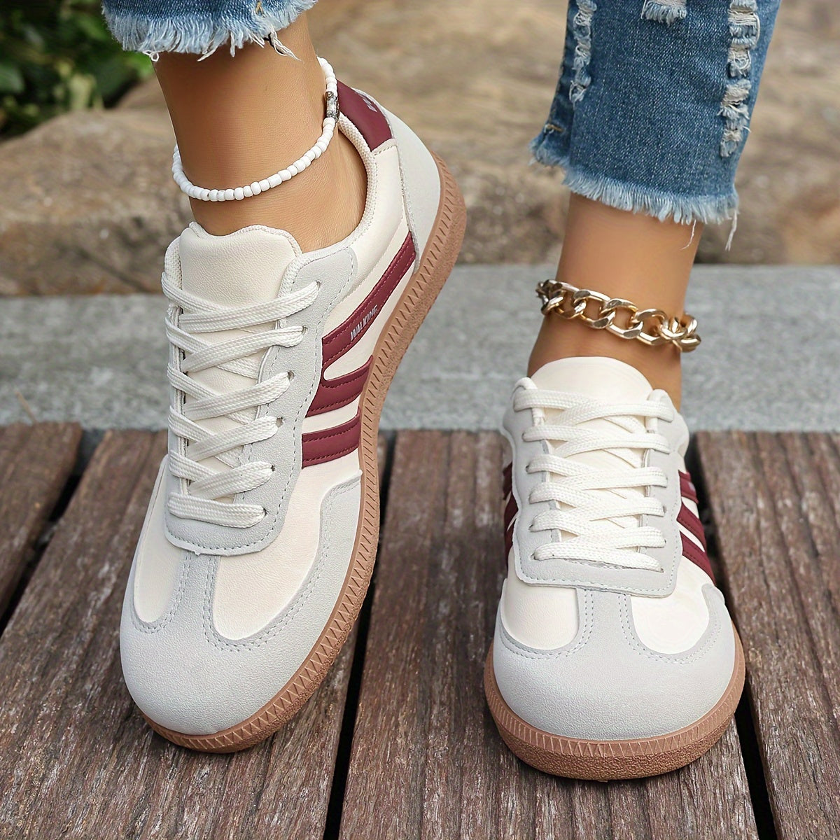 Women's Fashion Sneakers - Non-Slip, All-Season Casual with Stable Support, Faux Leather Upper & Fabric Lining