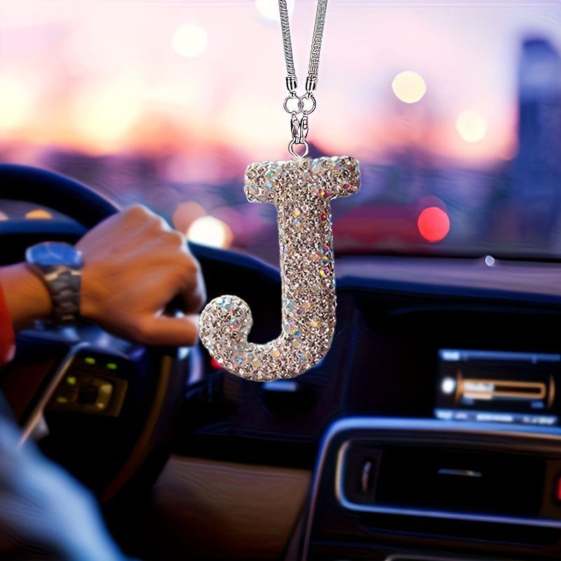 Crystal Bling Alphabet Letter Pendant for Vehicle Mirror - Durable Metal Material