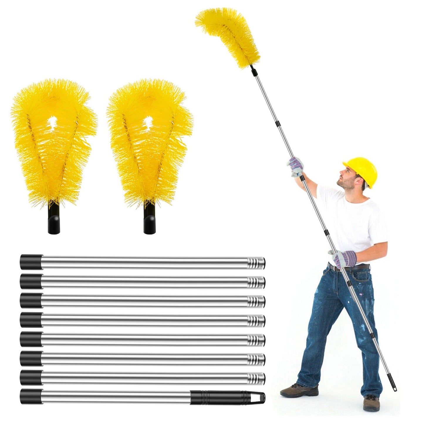 BUSIZH Telescopic Gutter Cleaning Brush Set includes 1 plastic brush designed for cleaning gutters without the need for electricity. This set of manual leaf debris cleaner tools is perfect for maintaining courtyards and patios. The extendable pole makes