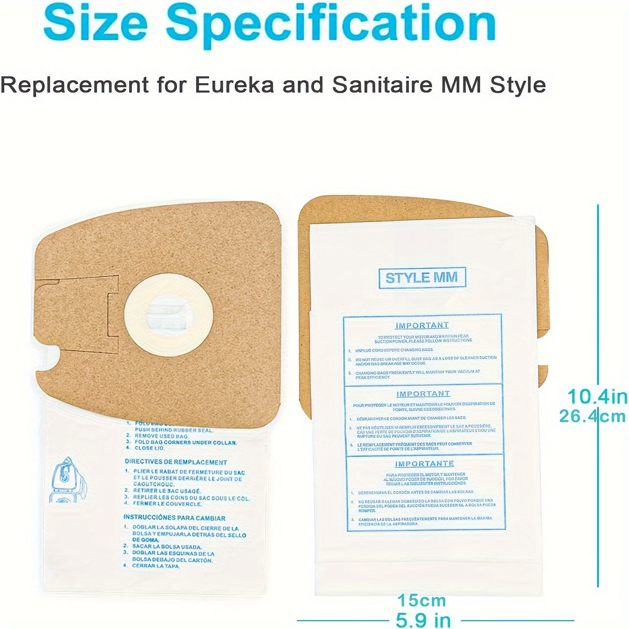 Easily replace your vacuum cleaner bags with this set of 20 MM paper bags compatible with Eureka Style MM models 3670, 3680, 60297A, 4100, S4170, and 4300-4600,5180. These bags are a substitute for part number 60295C.