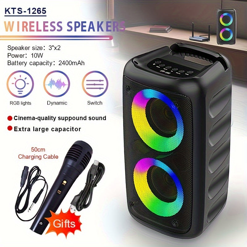 MOKiN Portable Wireless Speaker with Subwoofer, Microphone, Dual 10W Speakers, RGB Party Lights, FM Radio, 2400mAh Battery, Tws Pairing, TF Card Slot - Ideal for Home and Outdoor Events