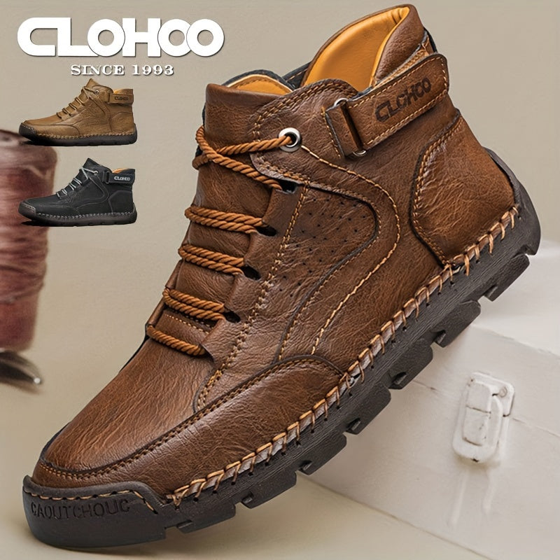 CLOHOO Men's Casual Ankle Boots with Handcrafted Stitching and Rubber Sole, Lace-Up, All-Season Outdoor & Streetwear Shoes