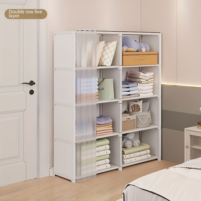 Spacious White Wardrobe with Multiple Functions - Stylish Bedroom Storage Unit with Ample Space - Versatile Coat Rack with 6 Shelves, Ideal for Living Room and Bedroom Organization