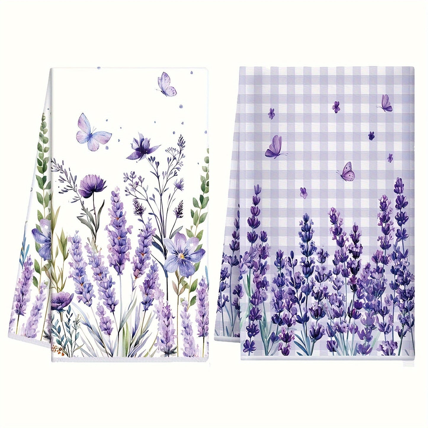 Top Pick! Set of 2 Lavender-Themed Kitchen Towels - Made of Luxuriously Soft Polyester, Features Fun Cartoon Design, Ideal for Lavender Lovers and as Stylish Home Decor Gifts