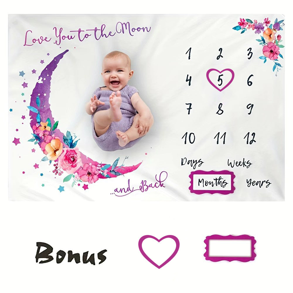 Keep track of your little girl's first year growth with the Moon Baby Monthly Calendar on this Extra Large Photography Baby Blanket! The perfect Christmas, Halloween, or Thanksgiving Day gift for new parents.