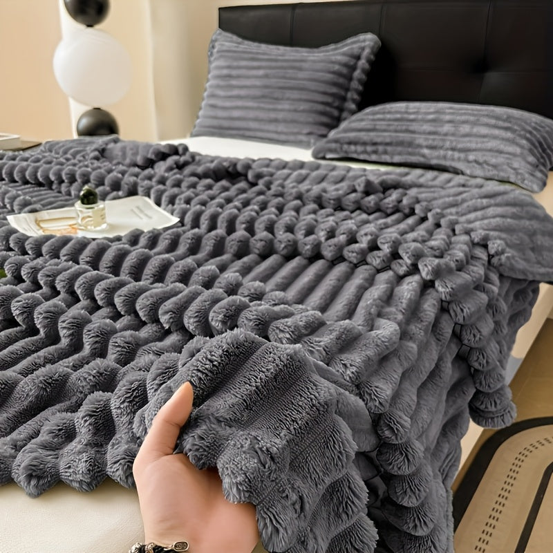 Contemporary Champagne Fleece Throw Blanket with Double-Layer Plush Leisure Fur - Soft, Warm, and Machine Washable. Perfect for All-Season Comfort on Couch, Bed, Office, or Travel. Ideal for Air Conditioning and Siestas. Great Christmas Gift!