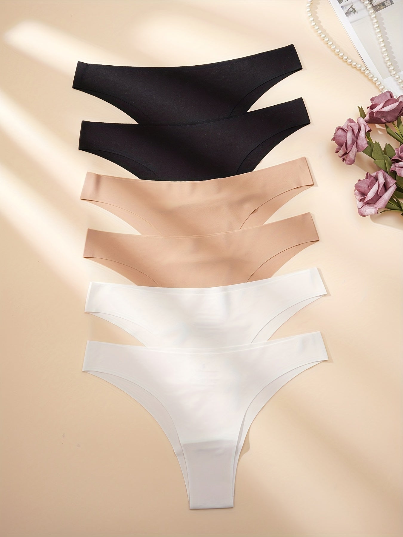 6 Simple Solid Thongs: Soft, Comfy, Stretchy Intimate Panties for Women's Lingerie.