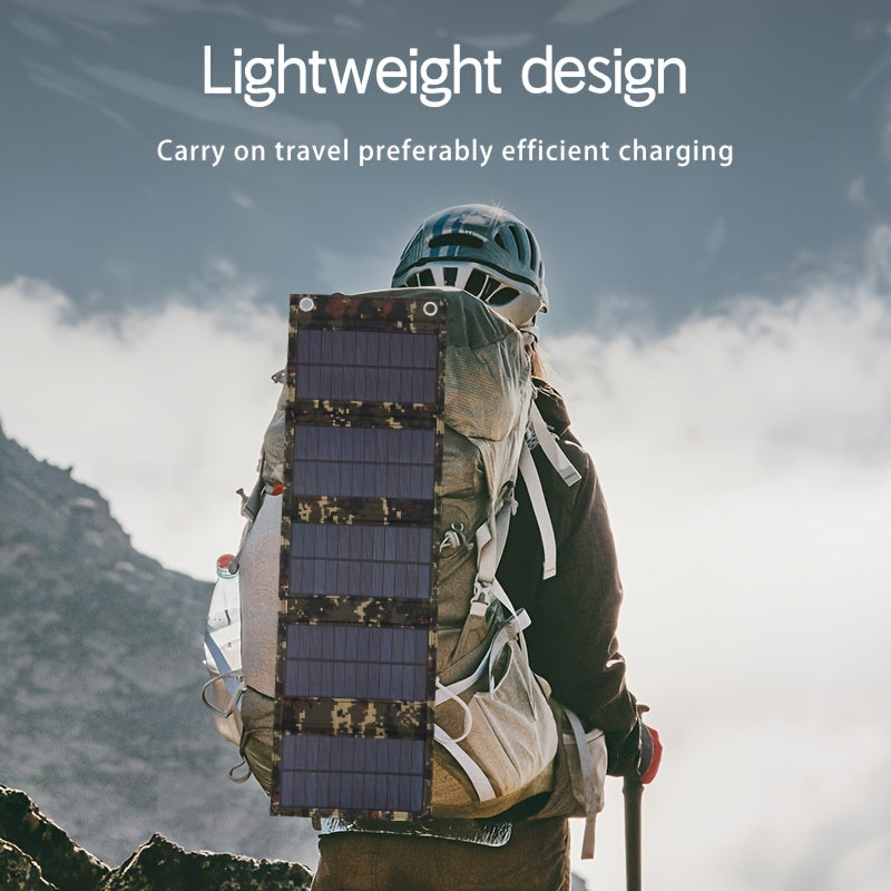 Durable 35W Portable Solar Charger Panel with USB Output - Ideal for Travel & Camping, Foldable, Solar-Powered without Battery, Non-Removable Photovoltaic Panel with Carabiner & Cable.